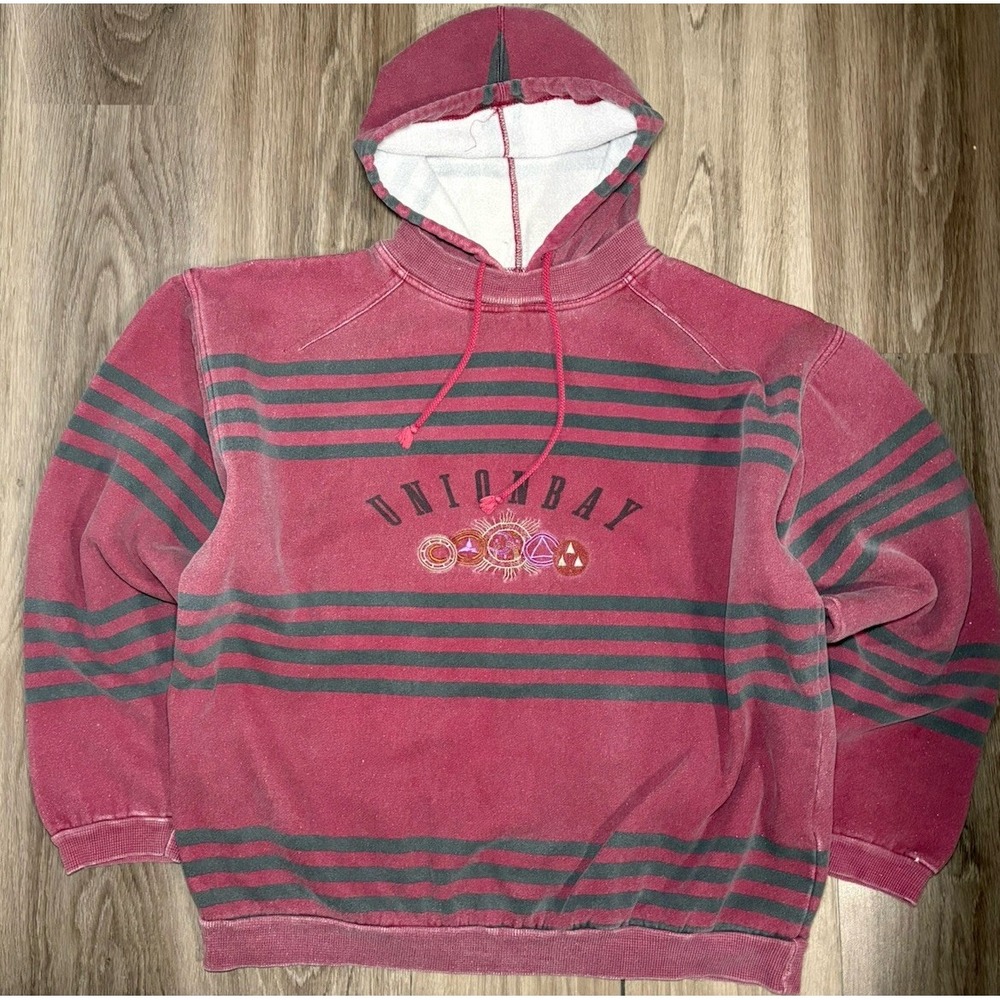 90s‎ Vintage Union Bay Sweatshirt Size XL  Maroon Stripe Hoodie Grunge Y2K Logo
